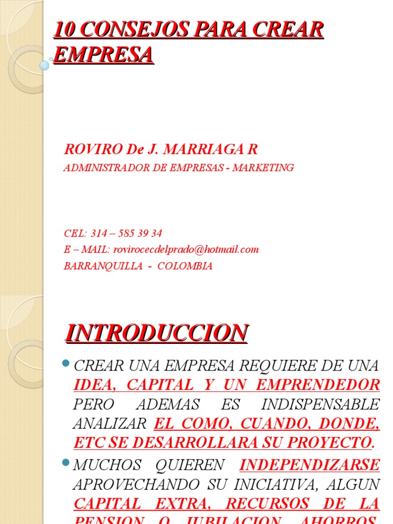10 Consejos para Crear una Empresa | PDF | Iniciativa empresarial ...