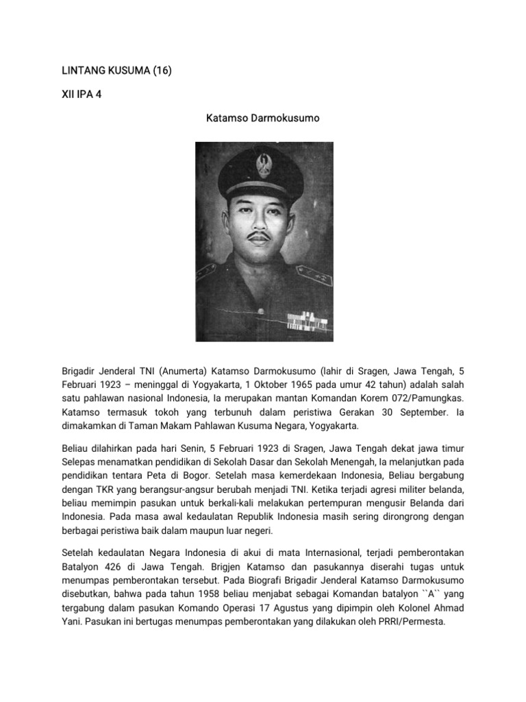 Biografi Brigjen Katamso Darmokusumo | PDF