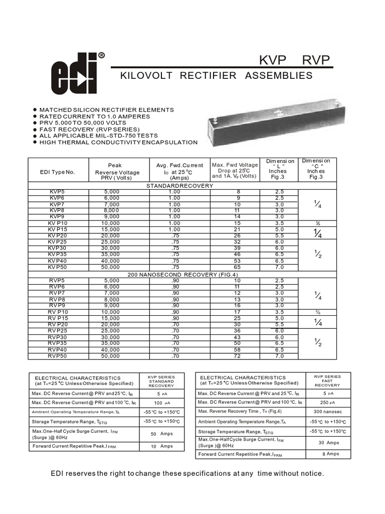 KVP RVP: Kilovolt Rectifier Assemblies | PDF | Electrical Engineering ...