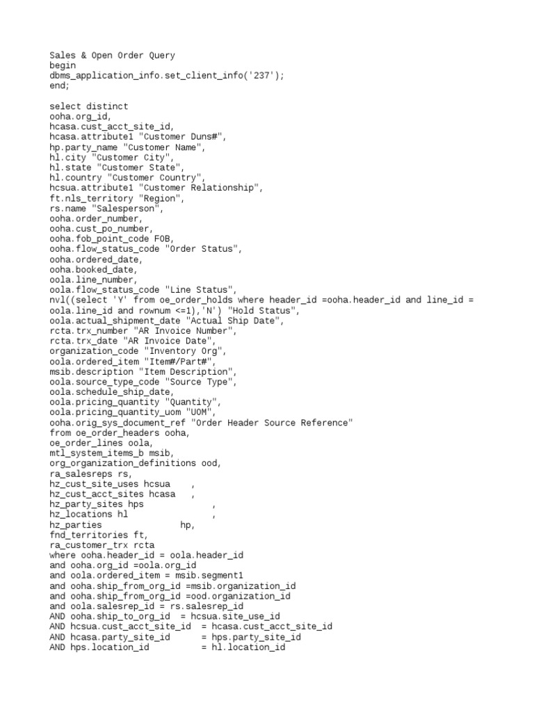 Sales Order Query in Oracle Fusion | PDF