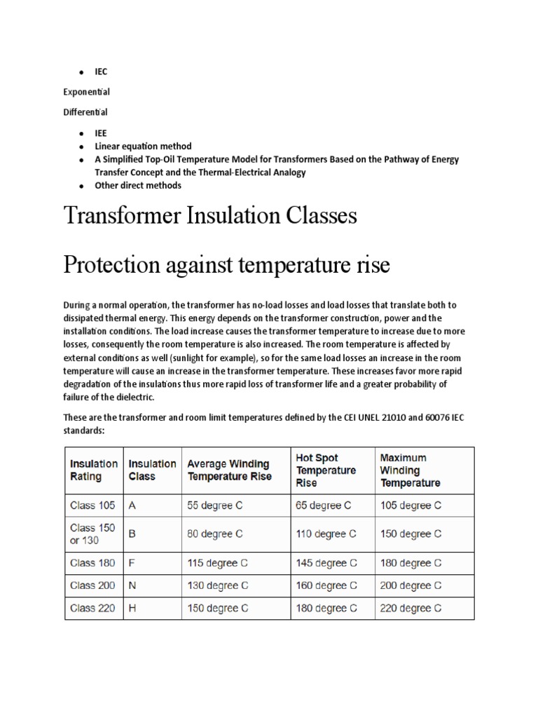 Transformer Insulation Classes Protection Against Temperature Rise