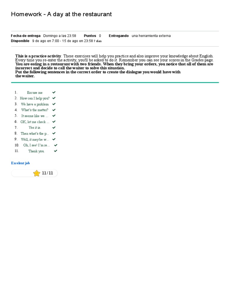 Restaurant Dialogue Practice Exercise | PDF | Cooking, Food & Wine ...