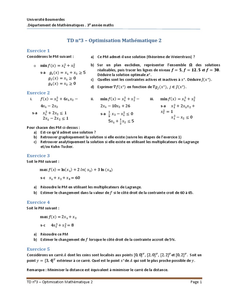 TD3 Optimisation | PDF | Optimisation mathématique | Analyse numérique