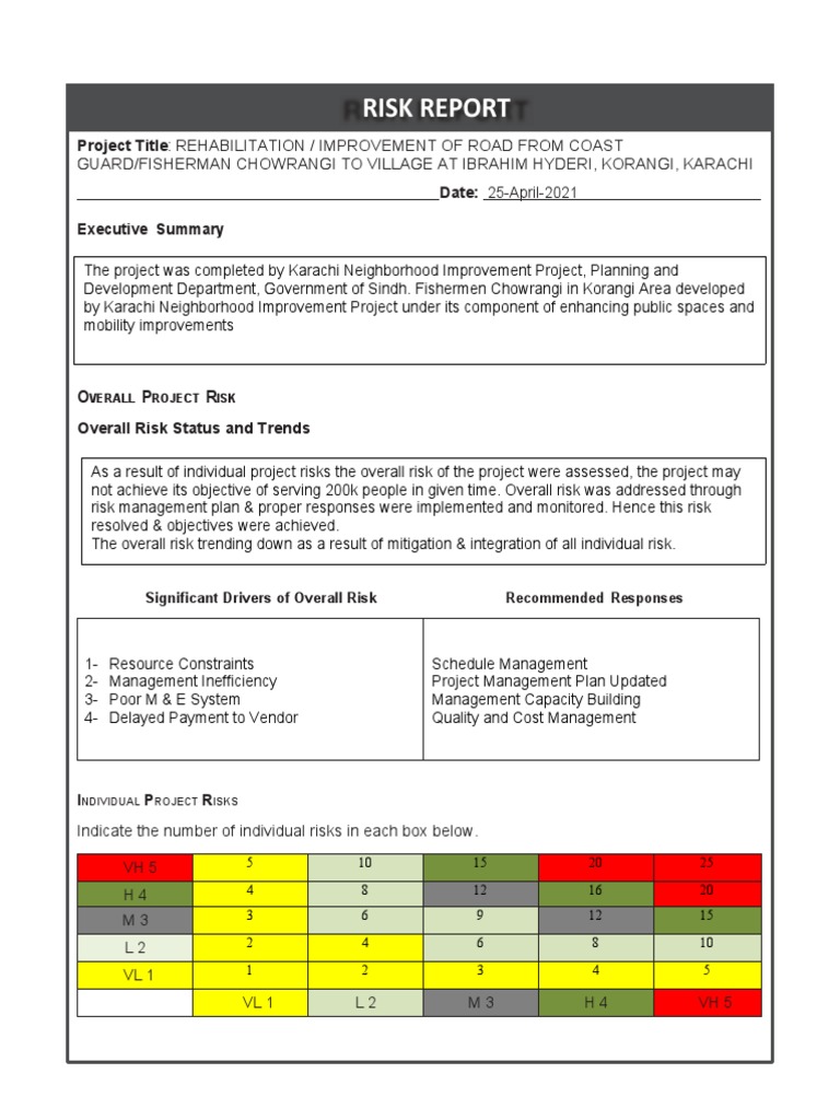 Rehabilitation Project Risk Report | PDF | Risk | Probability