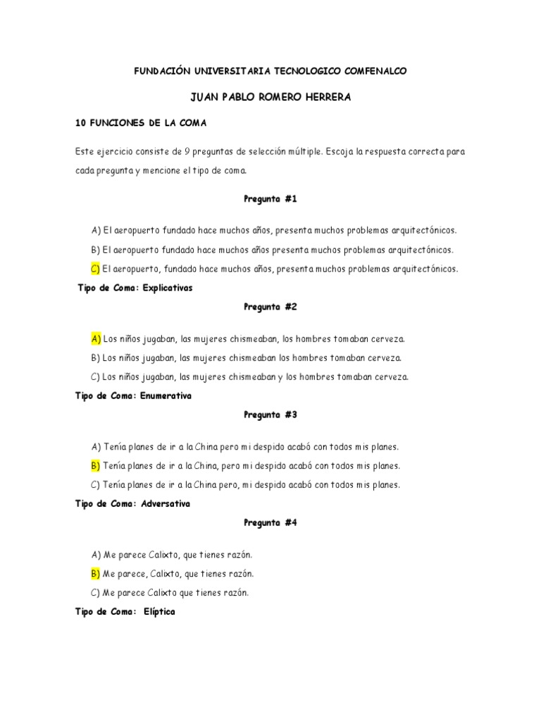 Ejercicios sobre el uso de la coma | PDF