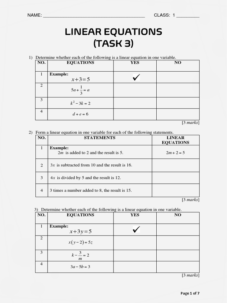 Linear Equations (Task 3 | PDF | Equations | Applied Mathematics