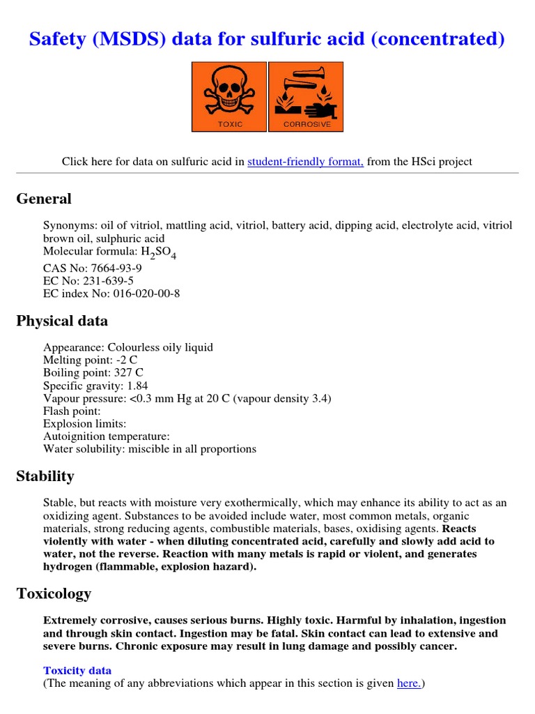 MSDS Sulfuric Acid Concentrated PDF Sulfuric Acid Magnesium