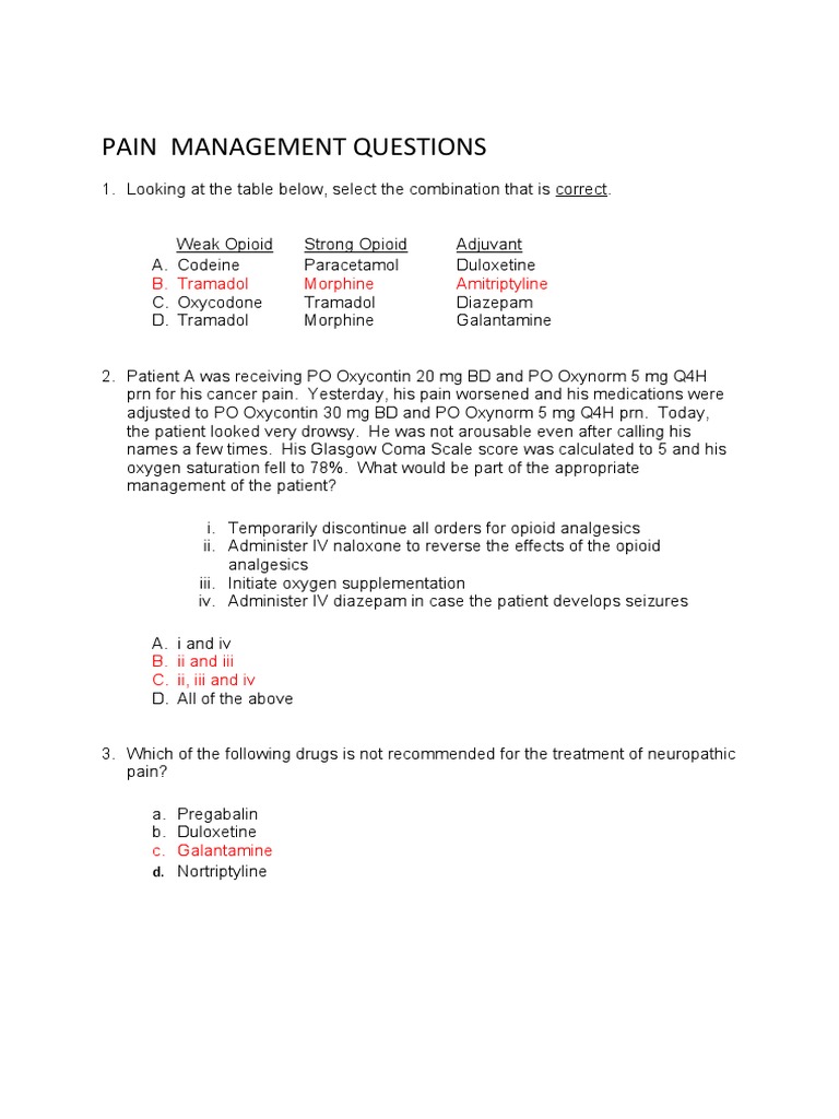 Pain Management Questions B. Tramadol Morphine Amitriptyline PDF