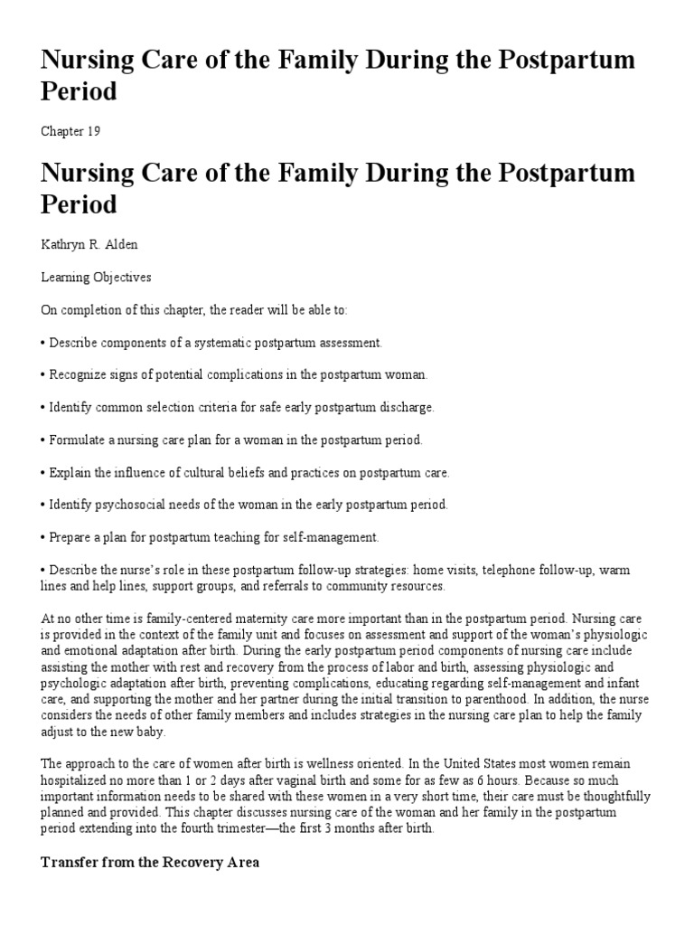 Nursing Care of The Family During The Postpartum Period | PDF ...