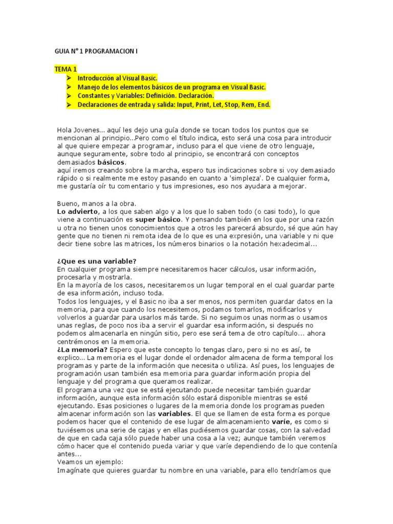 Introducción a Visual Basic 6 | PDF | Básico | Lenguaje de programación