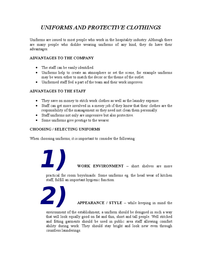 Advantages of Uniforms and Protective Clothing in the Hospitality