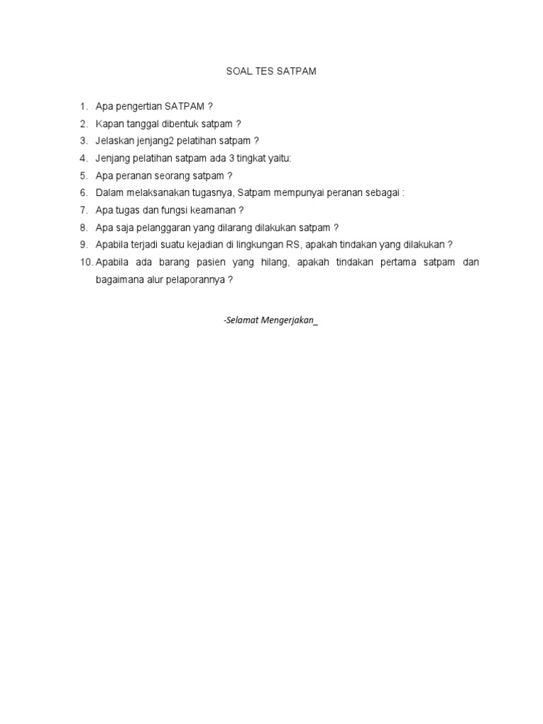 Contoh Soal Satpam