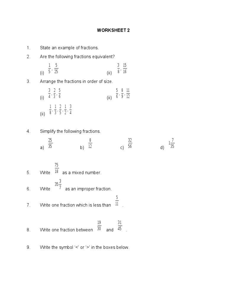 Fraction Worksheet for Grade 5 Enrichment | PDF | Mathematics ...