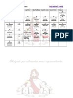 Calendário Do Almoço Dos Missionários Maio 2021