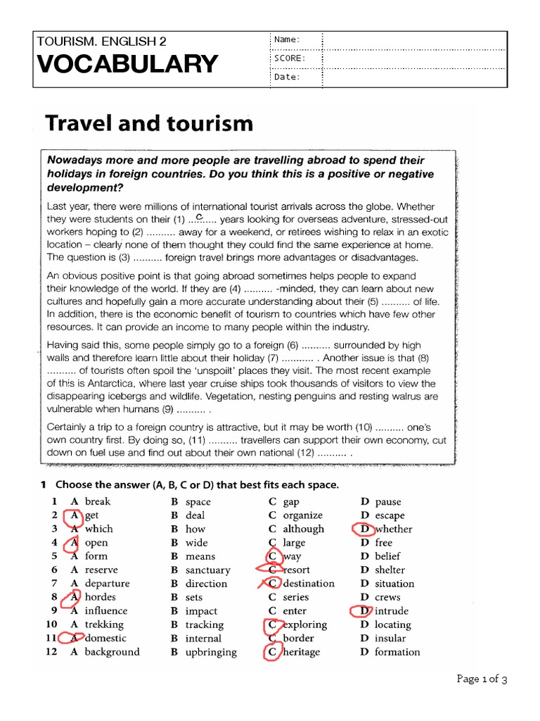 Travel and Tourism Vocabulary Guide | PDF