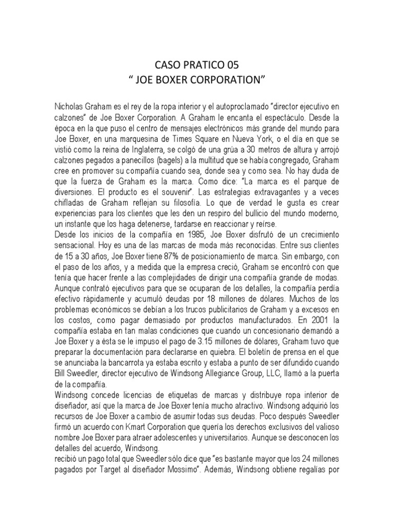 CASO 5 Joe Boxer Corporation PDF Kmart Marca