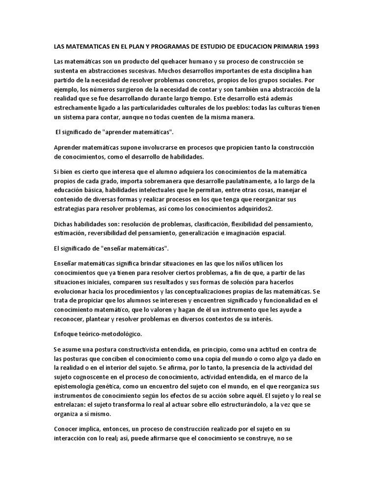 Matemáticas en el Plan 1993 Primaria | PDF | Plan de estudios ...