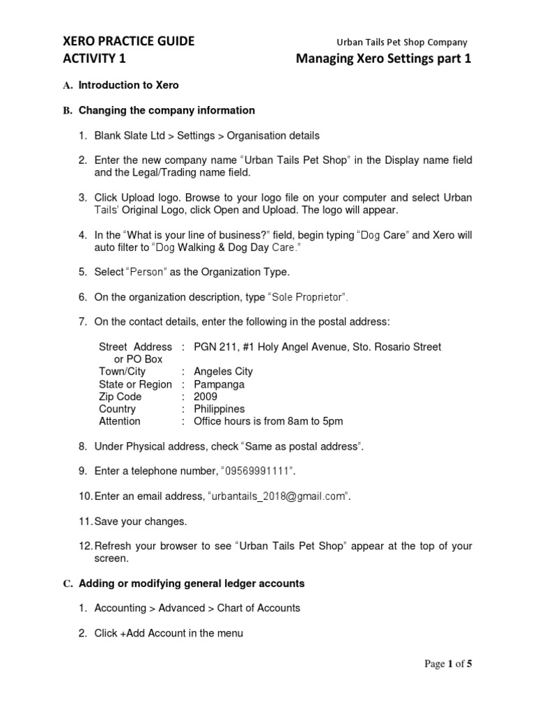 Xero Practice Guide Activity 1 Managing Xero Settings Part 1 | PDF ...