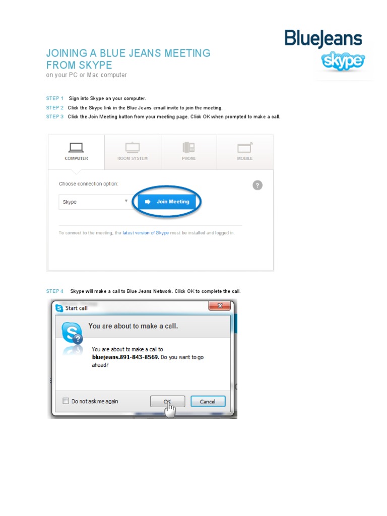 Joining and Sharing Content in a Blue Jeans Meeting via Skype on PC or