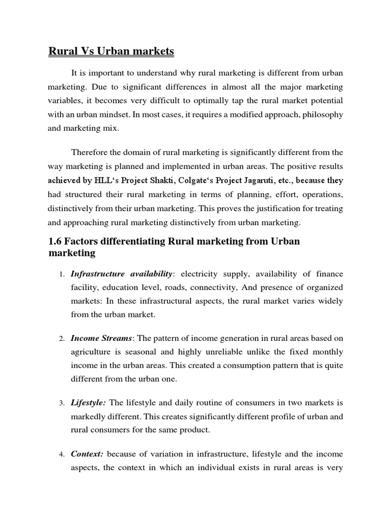 Rural vs Urban Marketing Differences | PDF | Marketing | Market (Economics)