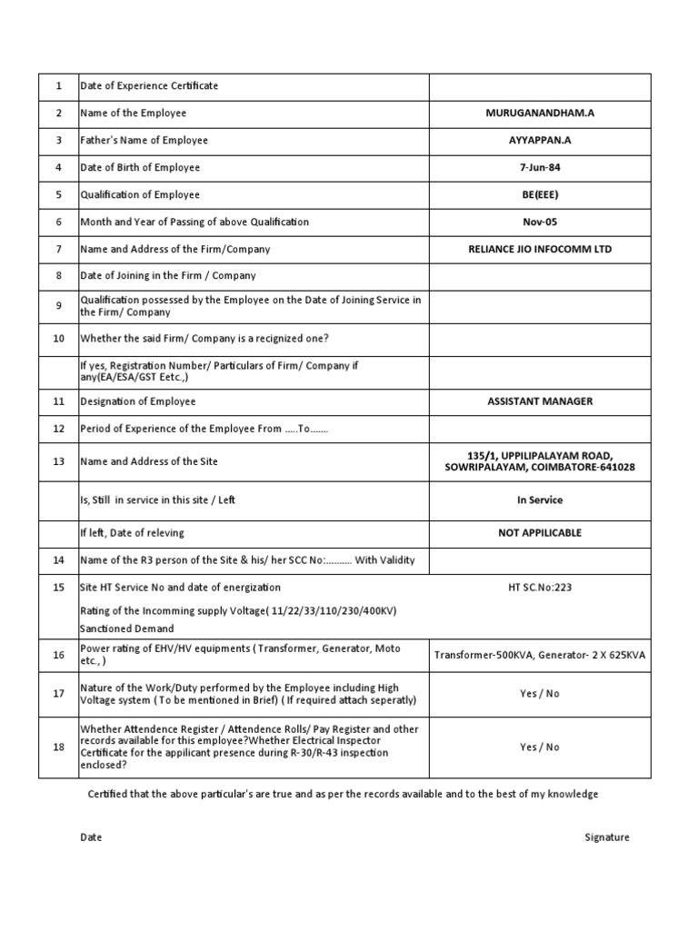 C-License Experience Certificate Format | Download Free PDF | Power ...