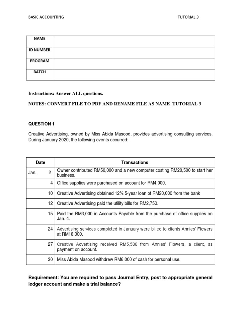 Basic Accounting Tutorial Exercises | PDF | Cheque | Banks