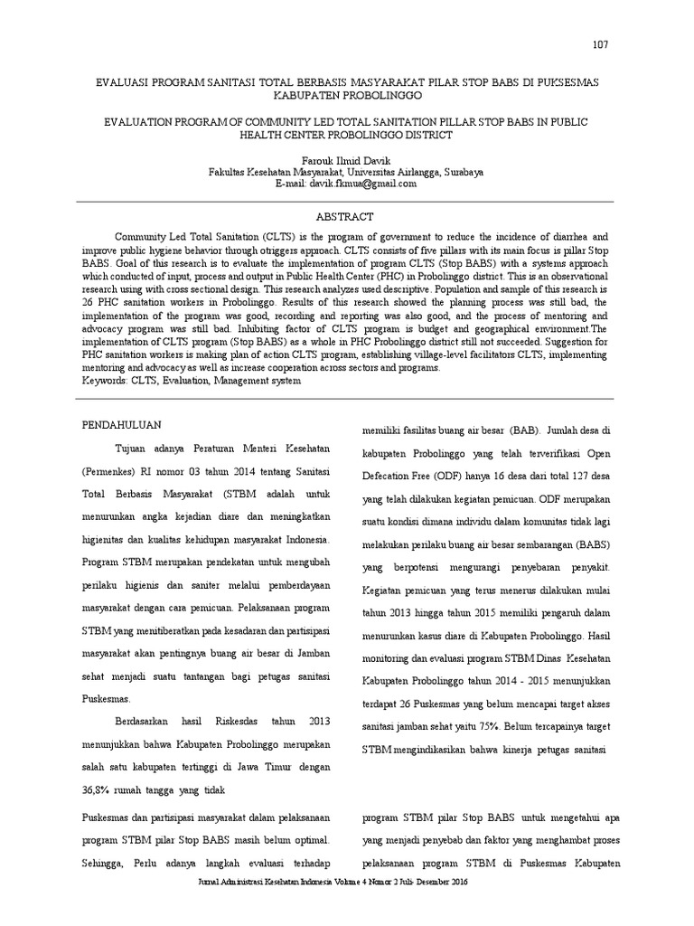 Evaluasi Program CLTS Stop BABS Probolinggo | PDF | Hygiene | Sanitation