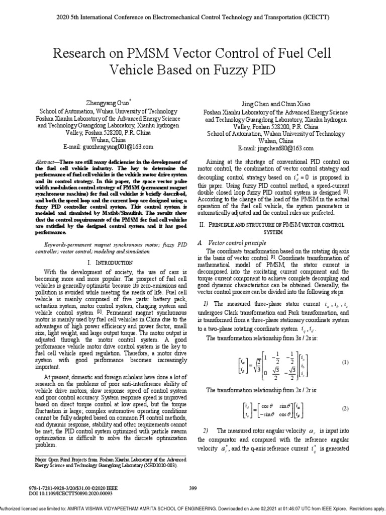 PMSM Fuel Cell PID Fuzzy | PDF | Electric Motor | Control Theory