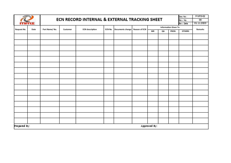 Ecn Record Internal & External Tracking Sheet | PDF