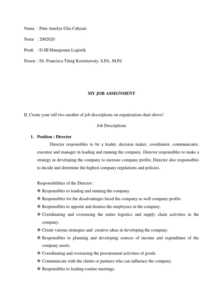 Putu Amelya Gita Cahyani - My Job Assignment | PDF | Logistics | Supply ...