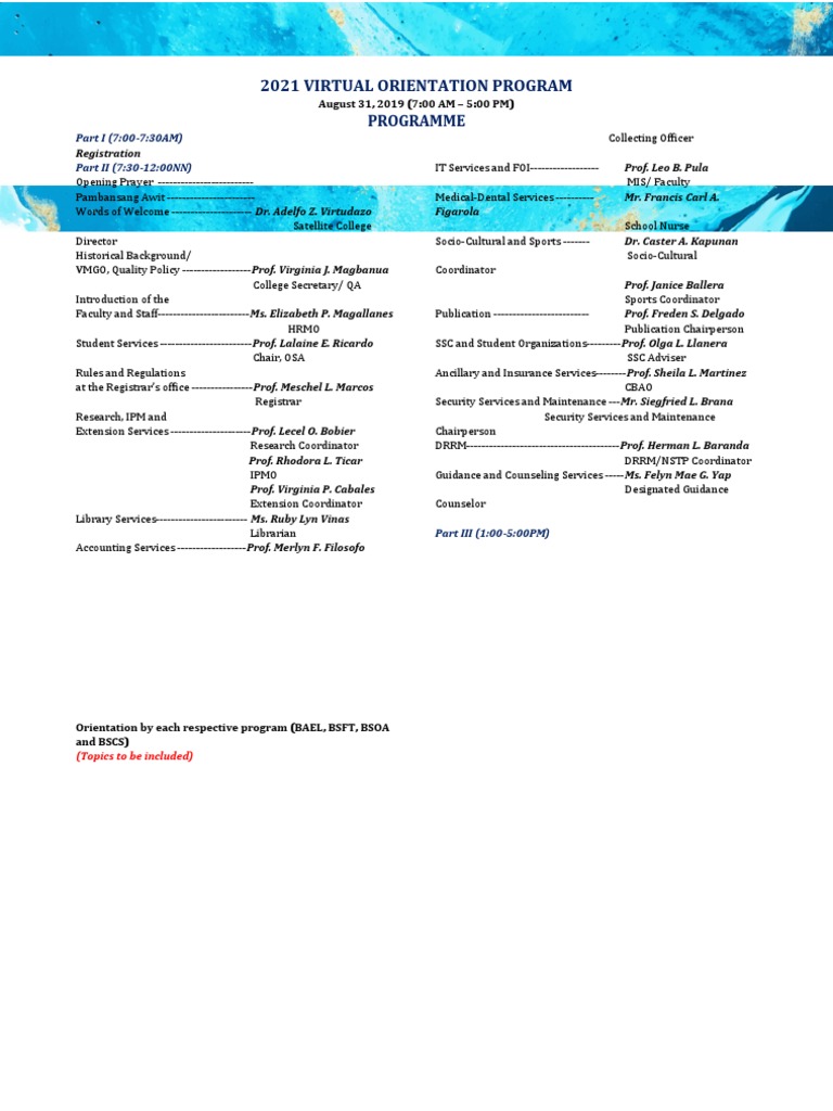 2021 Virtual Orientation Programme Pdf