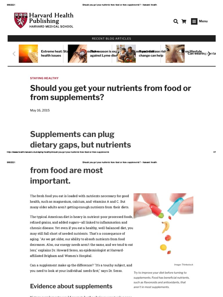 Should You Get Your Nutrients From Food or From Supplements Harvard