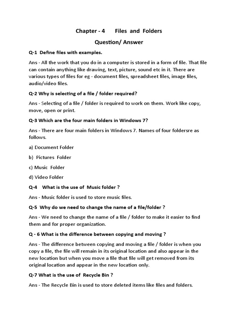 Chapter 4 Files and Folders Question/ Answer PDF