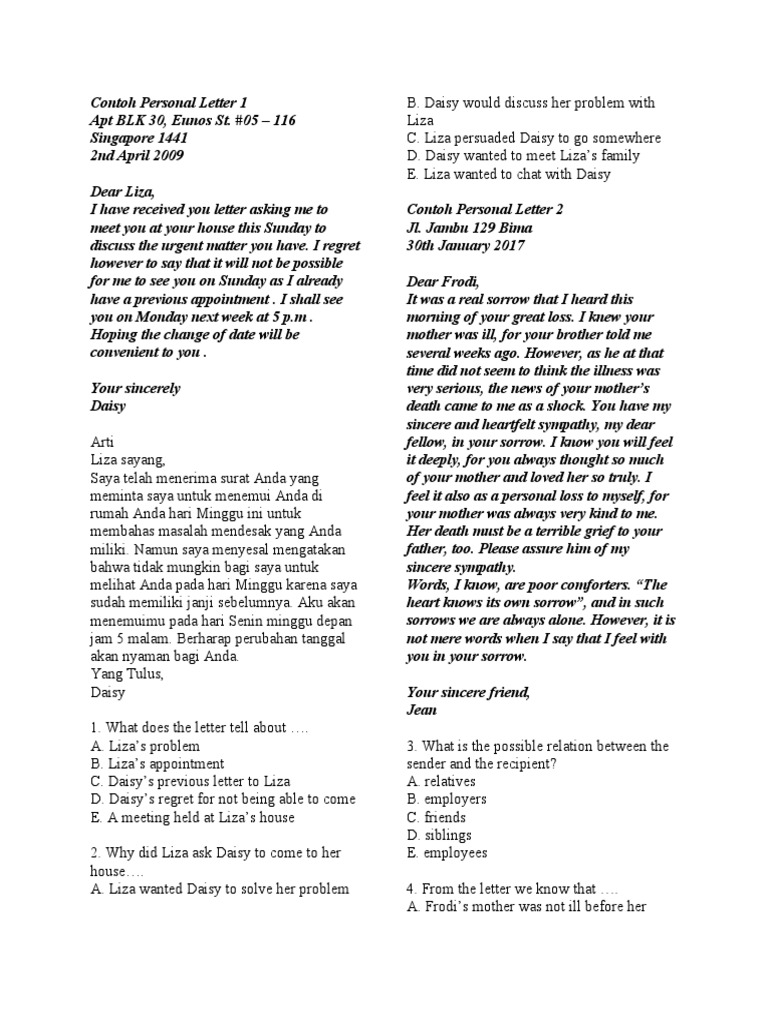 Contoh Personal Letter 1 | PDF