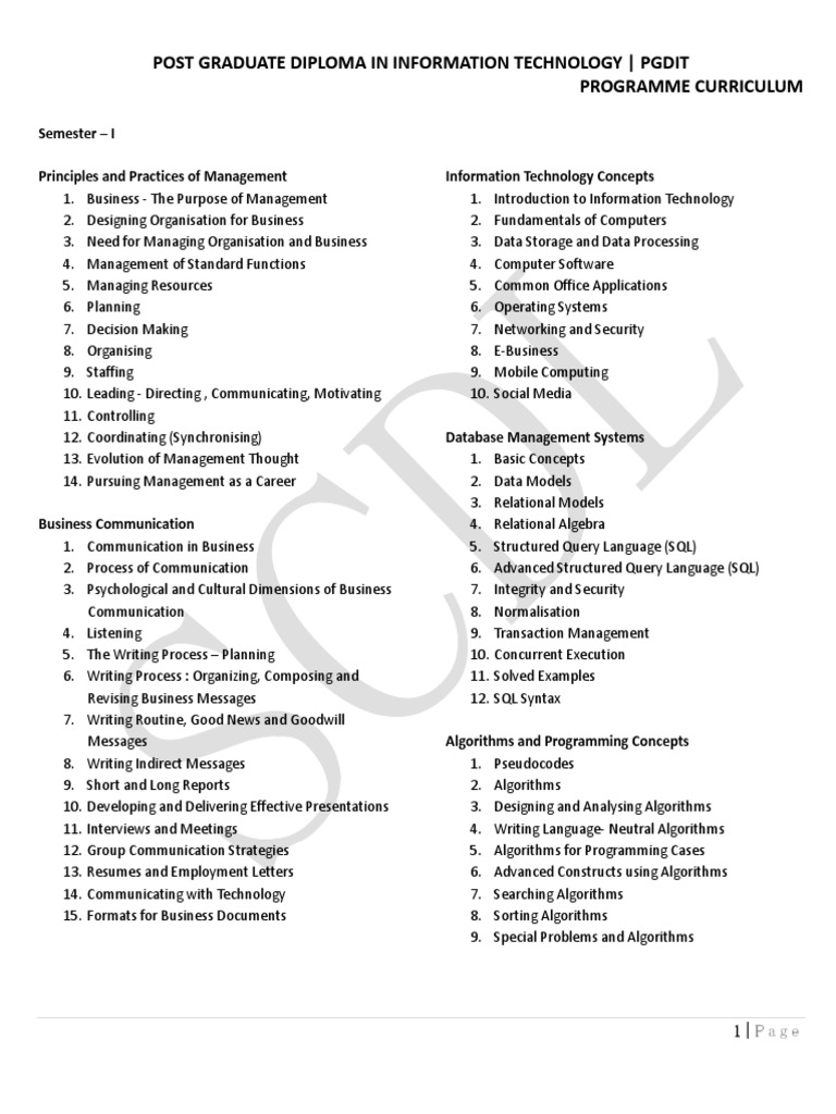 PG Diploma in IT Curriculum Overview | PDF | Data Warehouse ...