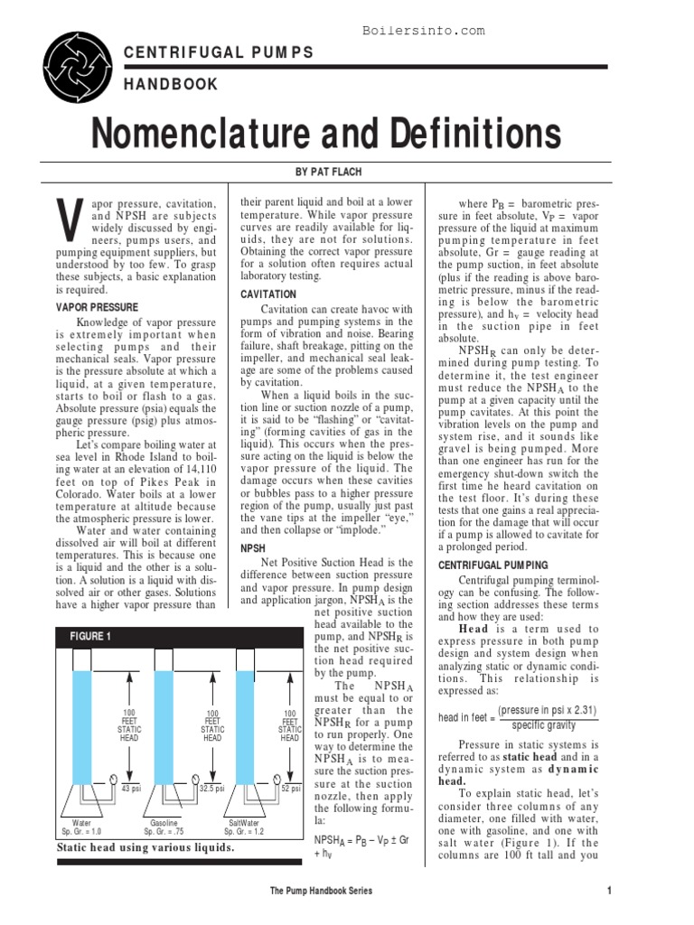 Nomenclature and Definitions Centrifugal Pumps Handbook PDF Pump