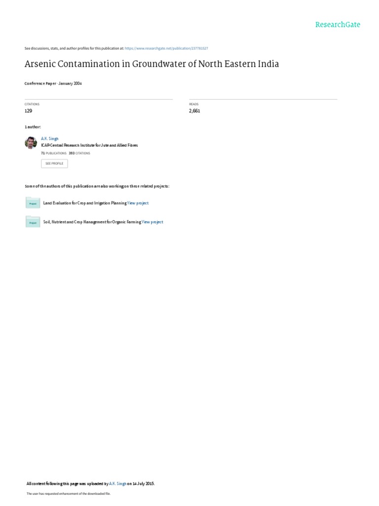Arsenic Contamination in Groundwater of North East | PDF | Groundwater ...