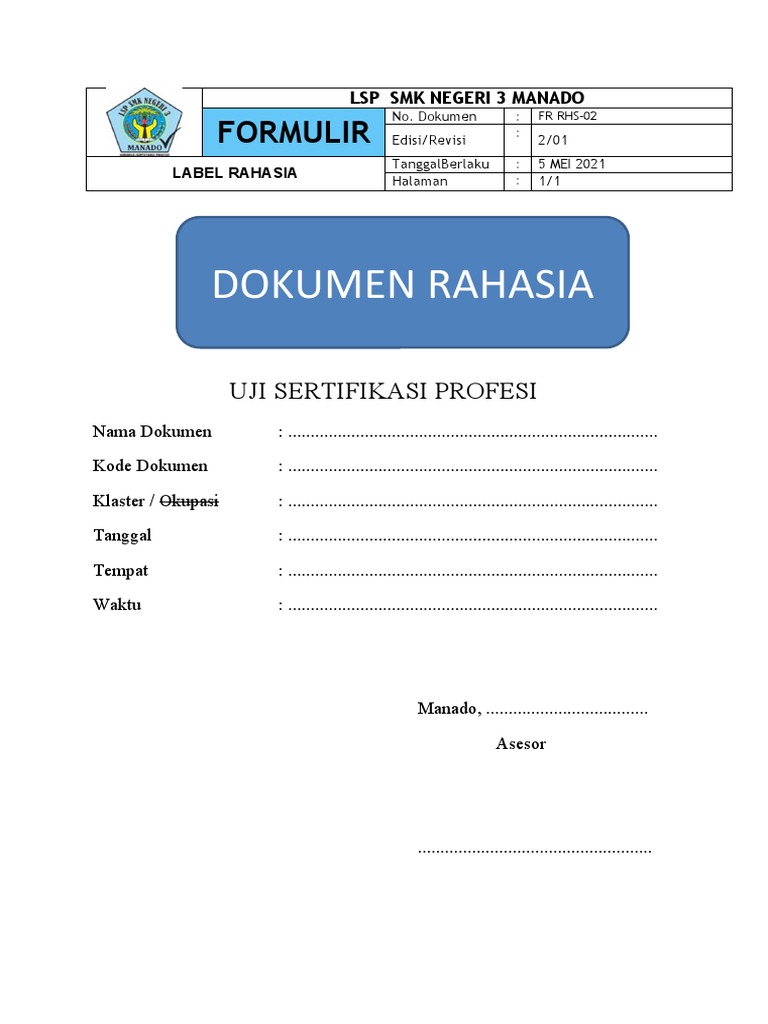 FR-RHS-02 Label Rahasia-Dokumen Rahasia | PDF