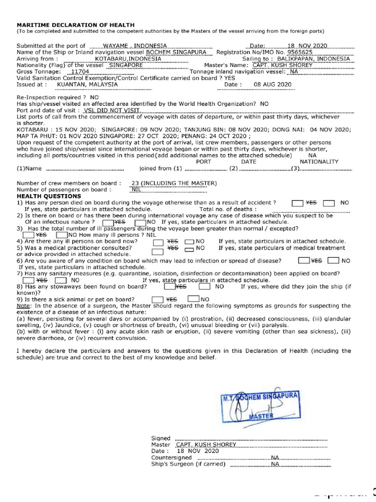 Maritime Declaration of Health 1 PDF