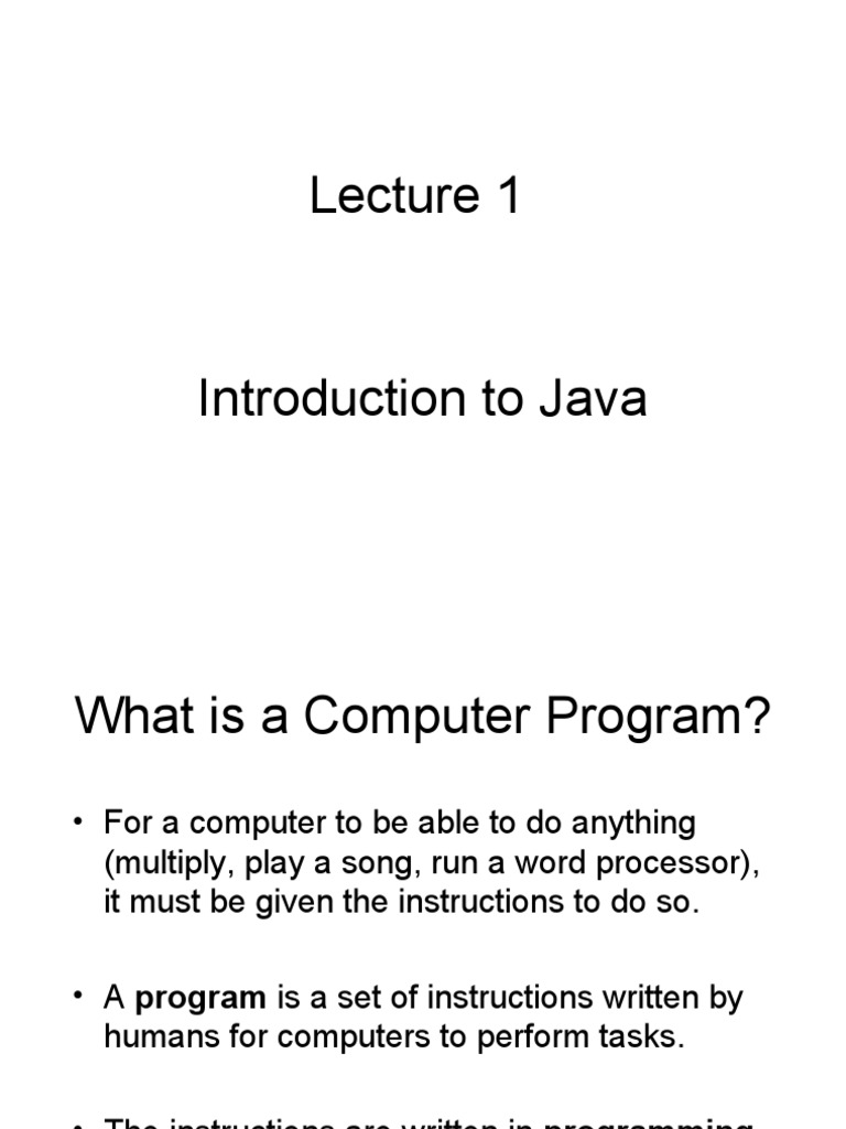 L01 - Intro To Java | PDF | Object Oriented Programming | Java ...