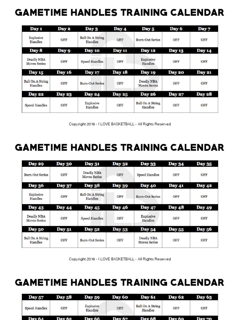 Gametime Handles Training Calendar | PDF