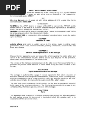 Artist Management Agreement 1st Draft