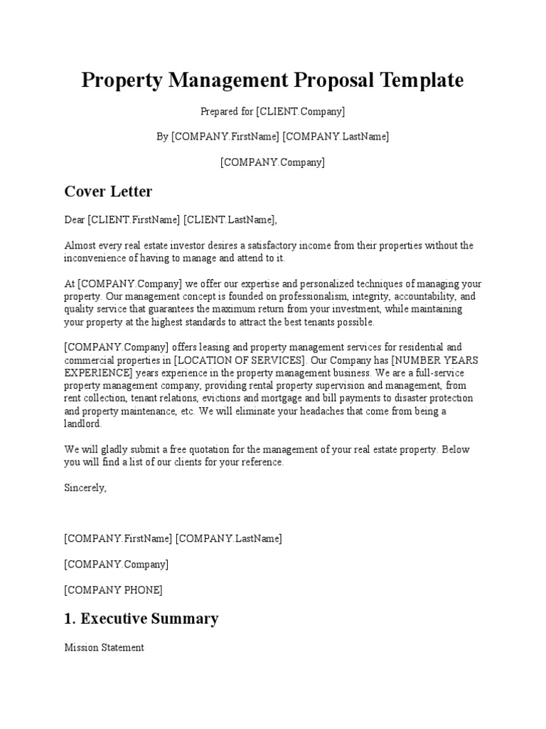 Property Management Proposal Template | PDF | Property Management | Loans