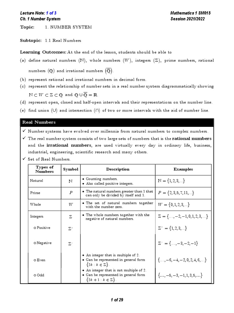 1.0 Number System | PDF | Interval (Mathematics) | Numbers