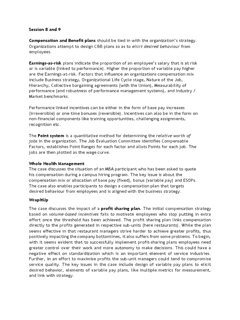 Summary - Module # 4 - Compensation and Benefits - 2021 | PDF ...