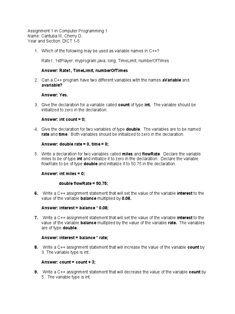 Assignment 1 in Computer Programming | PDF
