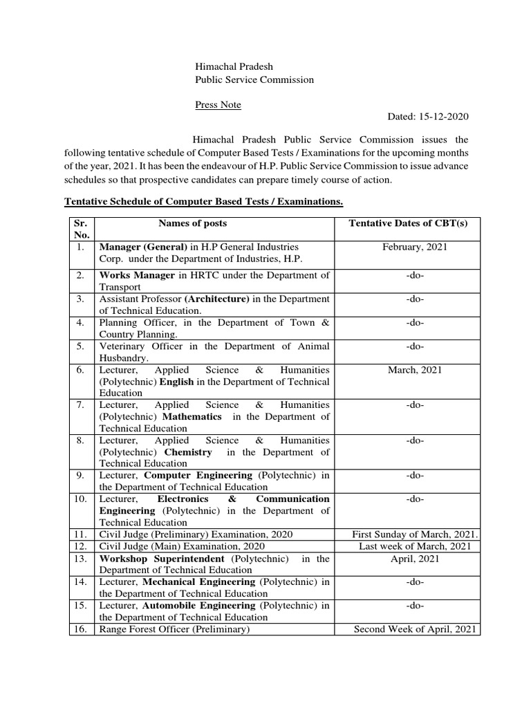 Hppsc Exam Calendar 2025 