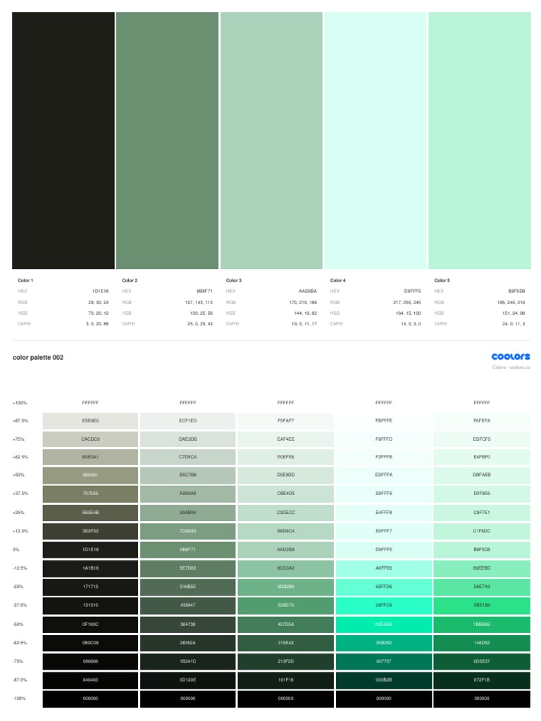 Color Palette 002: Color 1 Color 2 Color 3 Color 4 Color 5 | PDF | Rgb ...