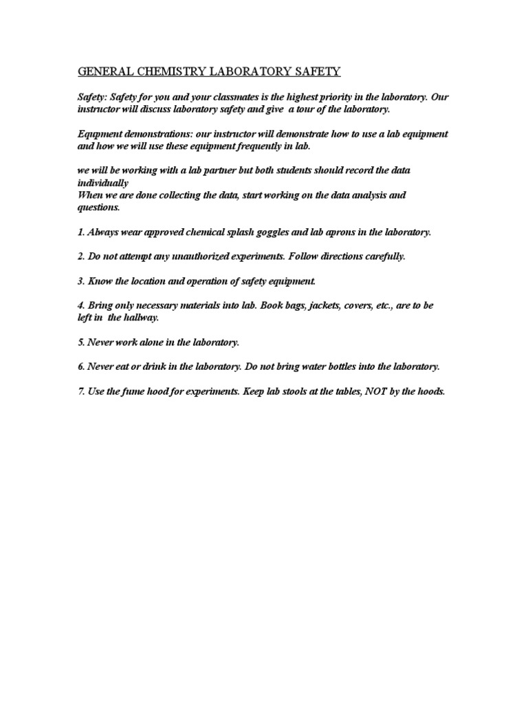 General Chemistry Laboratory Safety PDF