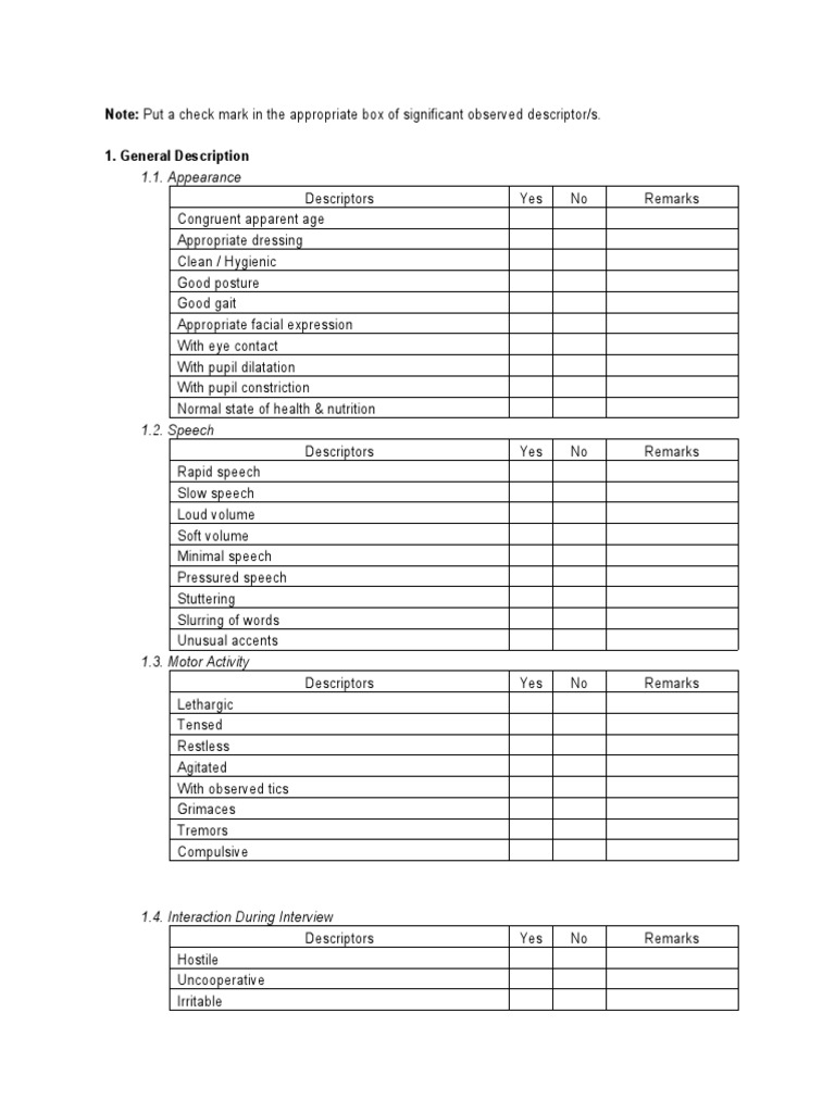 Mental Status Examination | PDF | Cognitive Science | Emotions